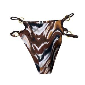 Pretty Little Thing Brown Marble Print Double Ring Bikini Bottoms